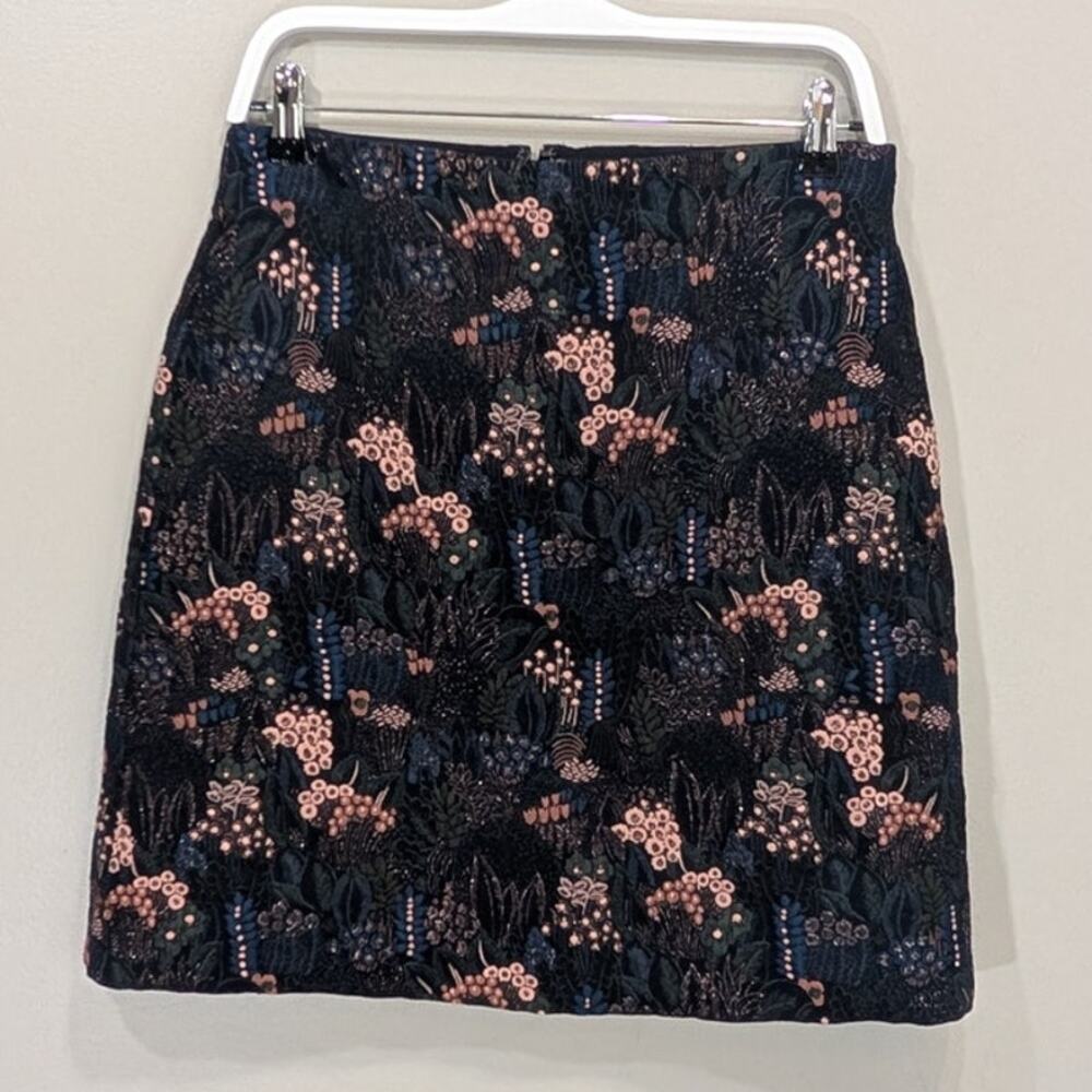 Ann Taylor Skirt Night Garden Floral Jacquard Pencil Metallic Feminine - Size 8